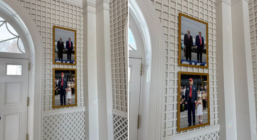 Fotografie cu Donald Trump și Vladimir Putin la summitul din Alaska, înrămată și expusă la Casa Albă