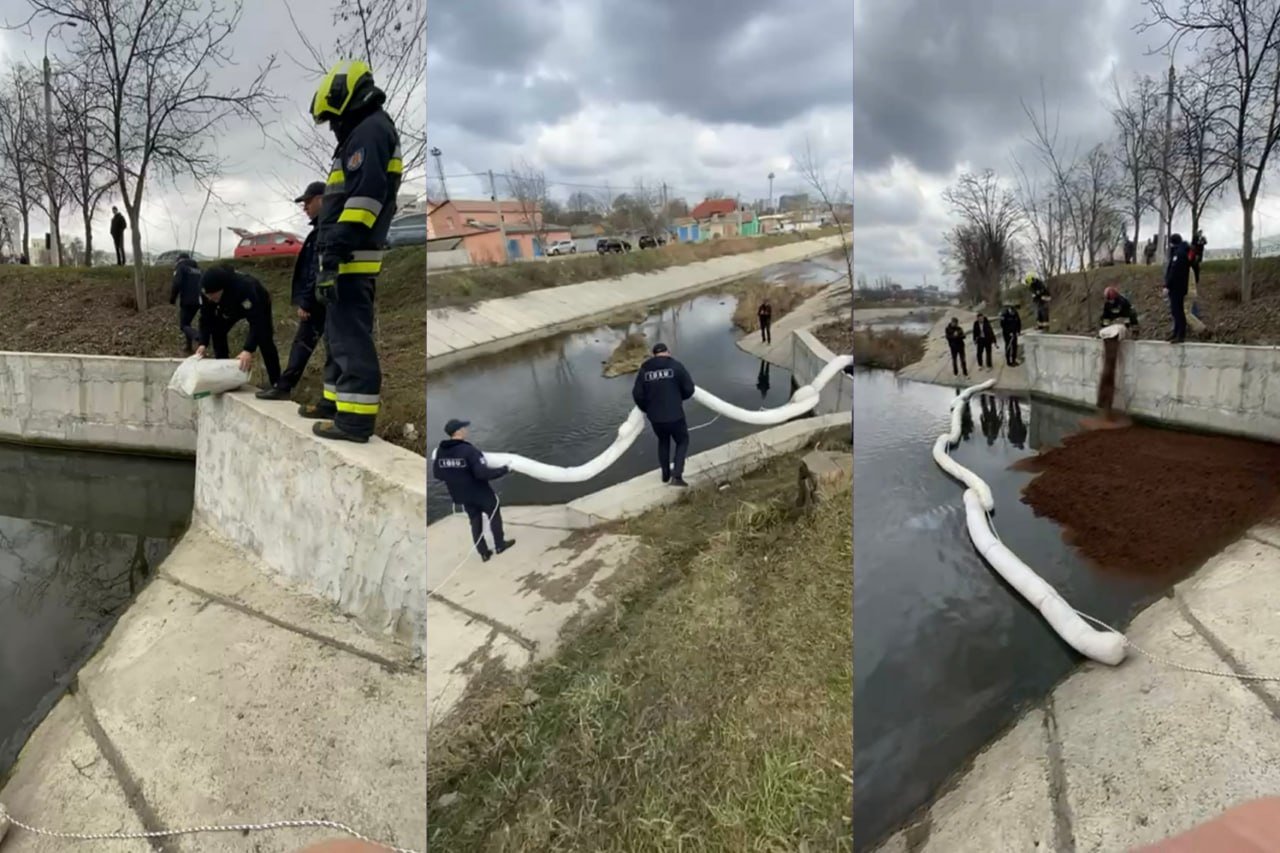 Baraje și materiale absorbante, instalate pe Bâc după apariția petelor de ulei