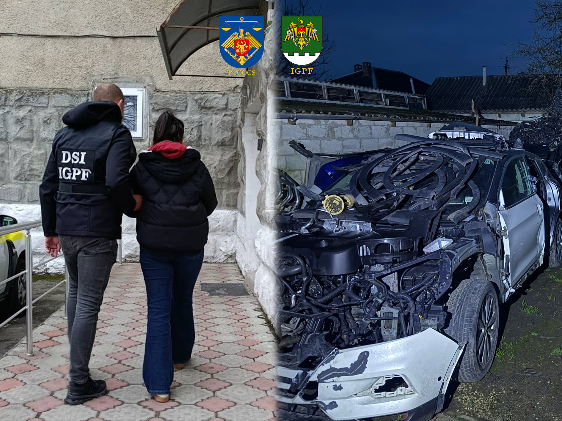 VIDEO // Automobile aduse ilegal în R. Moldova și dezmembrate pentru piese. Patru suspecți și patru funcționari, inclusiv un polițist de frontieră, reținuți